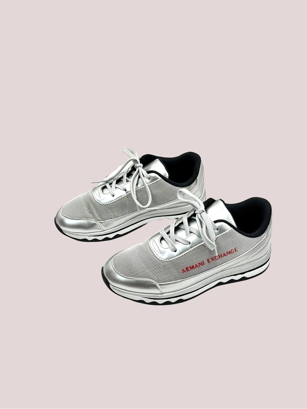 Armani Exchange Silver Metallic Mesh Platform Sneakers Size 7 W XDX025 XCC18